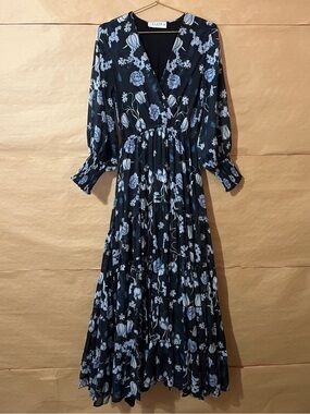 Kleid | Floral Maxi Dress Surplice Neck Long Sleeve Tiered Dress Size XS